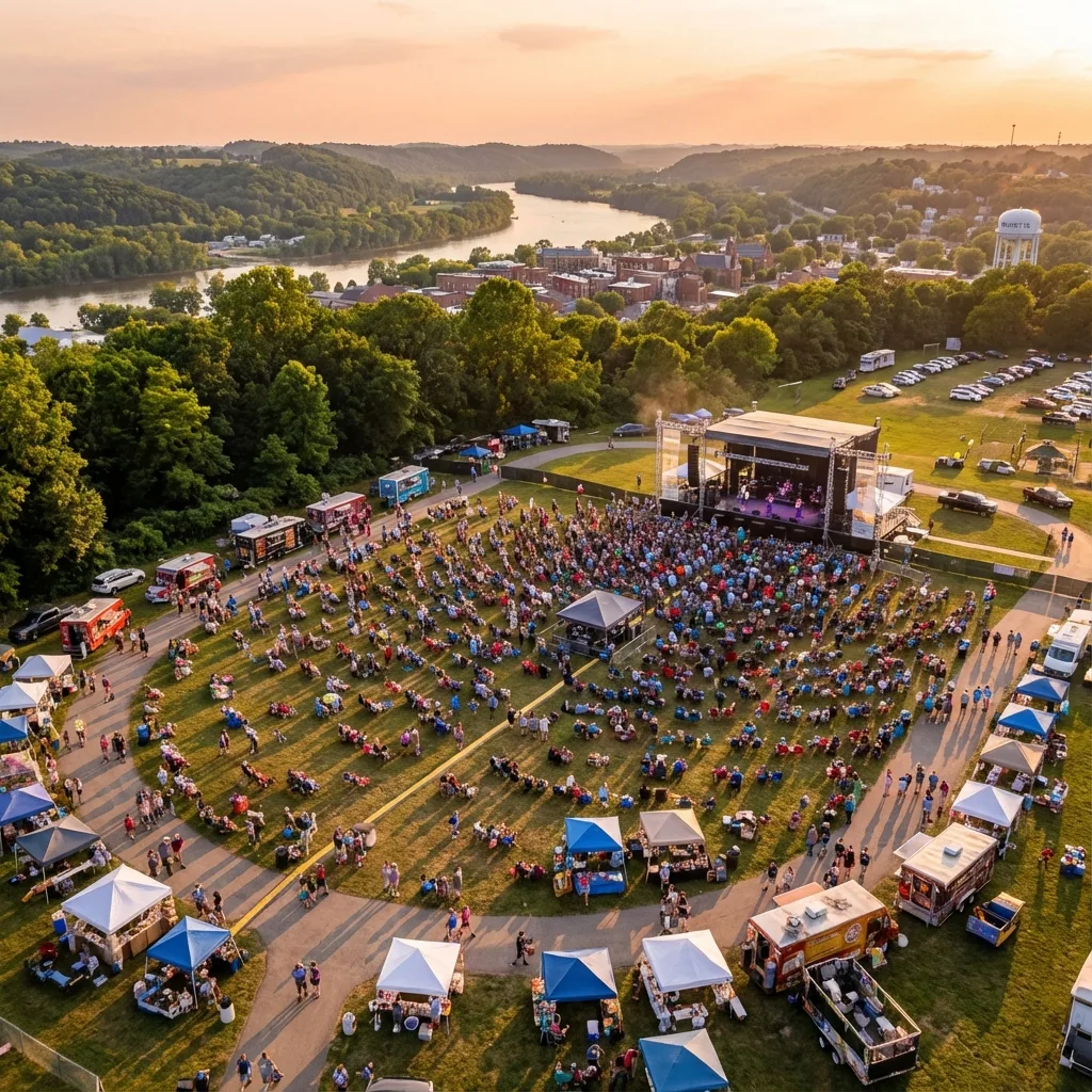 Aerial event coverage capturing a Mid-Ohio Valley community gathering.